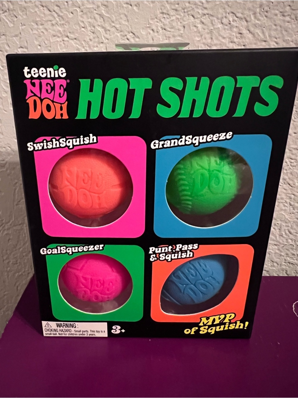 Authentic Teenie  Needoh Hot Shots 4-Pack - Pink, Green, Blue, Orange⚽️⚾️🏈🏀